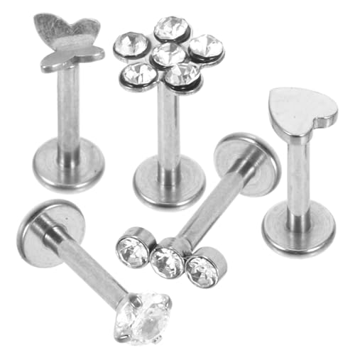 BELLIFFY 5 Stück Teiliges Piercing Schmuck Set Edelstahl mit Zirkonia Nasenringe Lippenringe Knorpelohrringe Helix Conch Tragus Ohr Piercing Damen Herren von BELLIFFY
