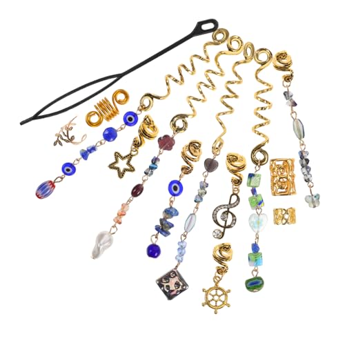 BELLIFFY 50stücke Dreadlock-haarschmuck Mit Blaues Auge Stein Schlangenhaarspangen Spirale Haarmanschette Metall Clip Haardekoration Für Zöpfe Frauen Mädchen Boho Twist Accessoire von BELLIFFY