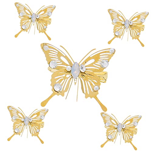 BELLIFFY 5stücke Haarspangen Aus Goldfarbener Legierung Zierliche Haarnadeln Mit Kunstperlen-design Kopfschmuck Für Mädchen Hochzeit Und Party Klein Groß Schmetterling von BELLIFFY