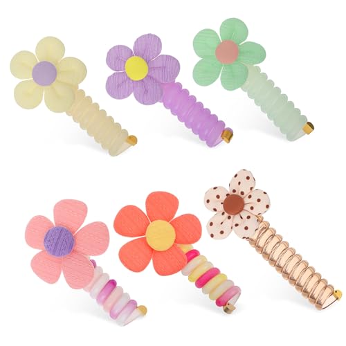 BELLIFFY 6stücke Blumen Haargummis Für Mädchen Elastische Haarbänder Blumen-haarschleifen Winzige Haargummis Pferdeschwanzhalter Haar-accessoires von BELLIFFY