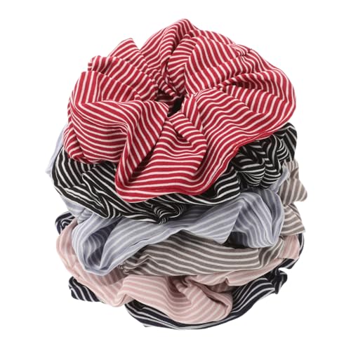 BELLIFFY 6stücke Teiliges Gestreifte Haargummis Aus Stoff Für Damen Und Mädchen Elastische Ponytail-halter Haar-accessoires Verschiedenen Farben Hellblau Marineblau Rot Schwarz von BELLIFFY