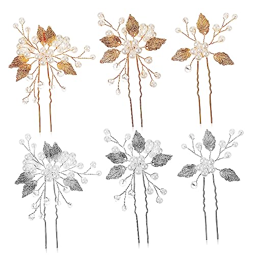 BELLIFFY 6 Stück Haarnadeln Hochzeit Blattperlen Clips Schmuck Mit Strass Für Frauen Bräute Und Brautjungfern BELLIFFY 6 Stück Haarnadeln Hochzeit Blattperlen Clips Schmuck Mit Strass Für Frauen Bräute Und Brautjungfern von BELLIFFY