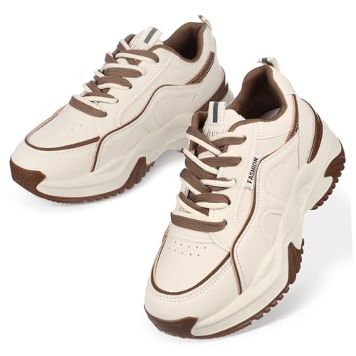 BELLIFFY Damen Ledersneaker Sportschuhe Atmungsaktiv Robust Vielseitig für Fitness Alltag und Outdoor Modische Sportschuhe für Frauen Khaki von BELLIFFY