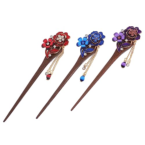 BELLIFFY Eleganter Haarknotenstab Im Ethnischen Stil 3 Stück Kristallblumen-haarnadel-essstäbchen Für Stilvolle Frauen von BELLIFFY