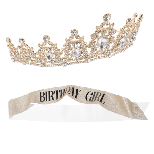 BELLIFFY Geburtstagskronen Stirnband Mit Schärpe Strass Für Mädchen Geburtstag Party Kopfbedeckung Mit Satinschärpe Accessoires Für Geburtstagsfeier von BELLIFFY