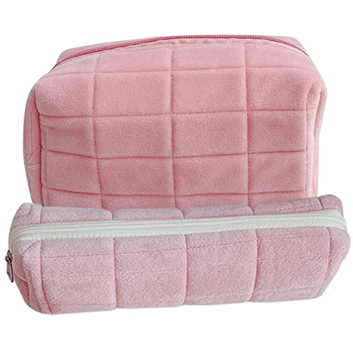 BELLIFFY 2stücke Kosmetiktasche Plüsch Make-up Beutel Große Kapazität Für Reise Und Büro Multifunktionales Aufbewahrungsset Für Kosmetik Und Schreibwaren Pinke Farbvariation von BELLIFFY
