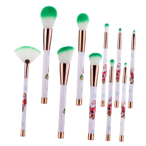 BELLIFFY 10 Stück Weihnachts-kosmetikpinsel Mit Gummigriff Und Aluminiumrohr Für Foundation Rouge Und Lidschatten von BELLIFFY