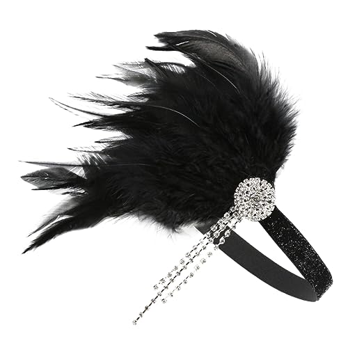 BELLIFFY Schwarzes Haarband Mit Federn Stirnband Eleganter Brautkopfschmuck Für Damen Hochzeit Party Cosplay von BELLIFFY