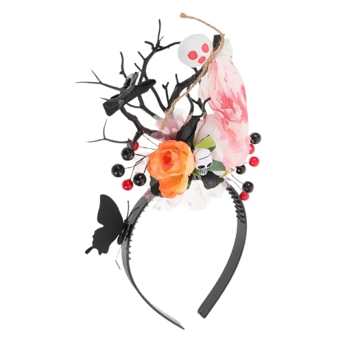 BELLIFFY Rehgeweih Haarreif Halloween mit Geist und Schmetterling Gruselige Partydeko für Cosplay Vielseitiges Halloween Partyzubehör Auffälliges Kostüm Accessoire für Festlichkeiten von BELLIFFY