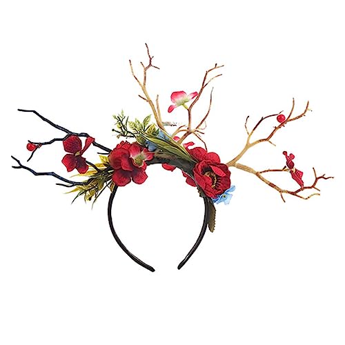 BELLIFFY Weihnachts-Stirnband handgefertigt mit Zweig und Geweih Haarband Blumen-Design sicher für Feiertage von BELLIFFY