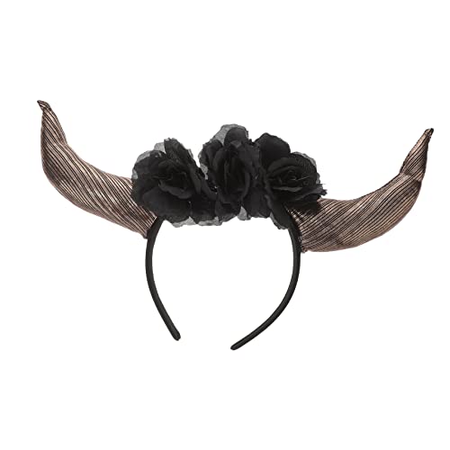 BELLIFFY Horn-haarreif Mit Kunstblumen Für Tag Der Toten Bequemes Material Für Kostümpartys Und Festivals Einzigartiges Festzubehör Für Damen von BELLIFFY