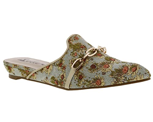Bellini Fluent Damen-Pantoletten zum Reinschlüpfen, Goldfarbener Blumendruck, 39.5 EU Weit von BELLINI