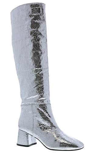 Bellini Remi Damen Blockabsatz Kniehohe Stiefel, Silver Crinkle Metallic, 37.5 EU Weit von BELLINI