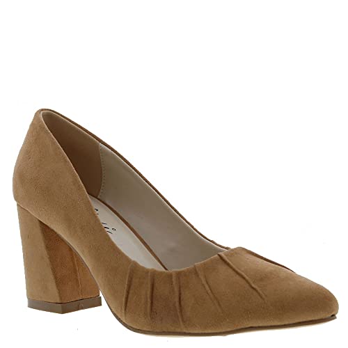 Bellini Vinny Damen-Pumps mit plissiertem Blockabsatz, Hellbraunes Microsuede, 37.5 EU Weit von BELLINI