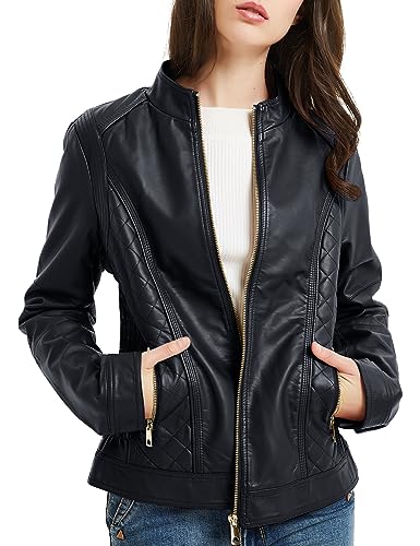 BELLIVERA Damen Jacke aus Kunstleder Frühling Herbst Bekleidung Kurz Moto Biker Mantel SS816 Schwarz L von BELLIVERA