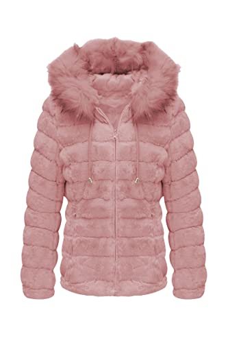 BELLIVERA Damen doppelseitige Kunstpelzjacke mit Pelzkragen, der beidseitig getragene Puffermantel 19225 Rosa XL von BELLIVERA