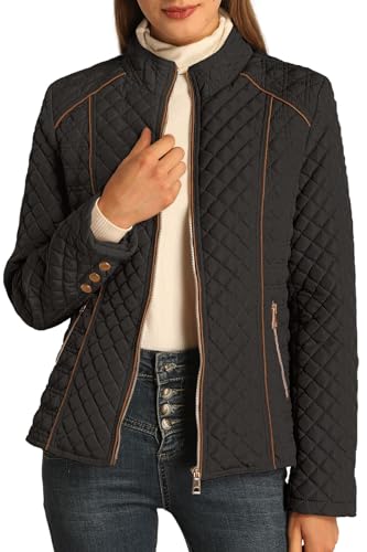 BELLIVERA Leichte Damen Pufferjacke mit Rautensteppung, wattierter Frühlings und Wintermantel 087 Schwarz XL von BELLIVERA