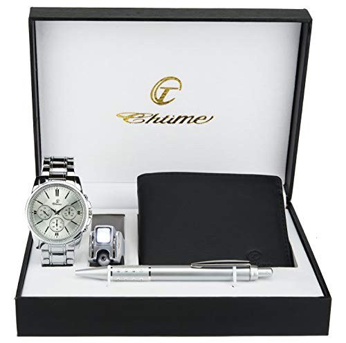 BELLOS Geschenkbox für Herren – Geldbörse – Multifunktionswerkzeug LED – Stift, Silber von BELLOS