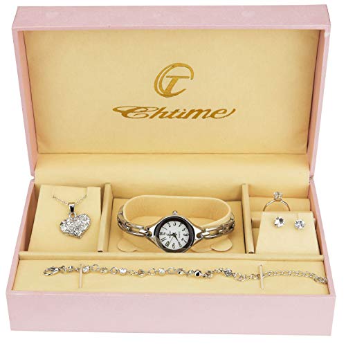 Geschenkset Damen Armbanduhr - Schmuck Set- Halskette-Ring- Ohrringe - Armband von BELLOS