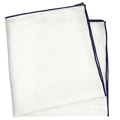 BELLUNO Weißes Einstecktuch mit gesticktem Rand, Marineblau, 11.8 in von BELLUNO