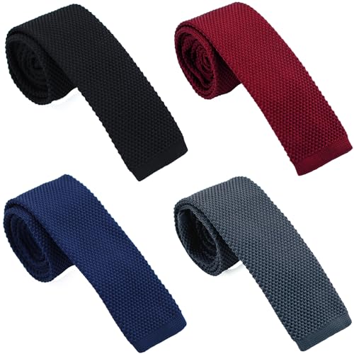 Belluno Skinny Knit NeckTies for Men, 4-PAK 2.2" Flat-end Smart Sock Ties von BELLUNO