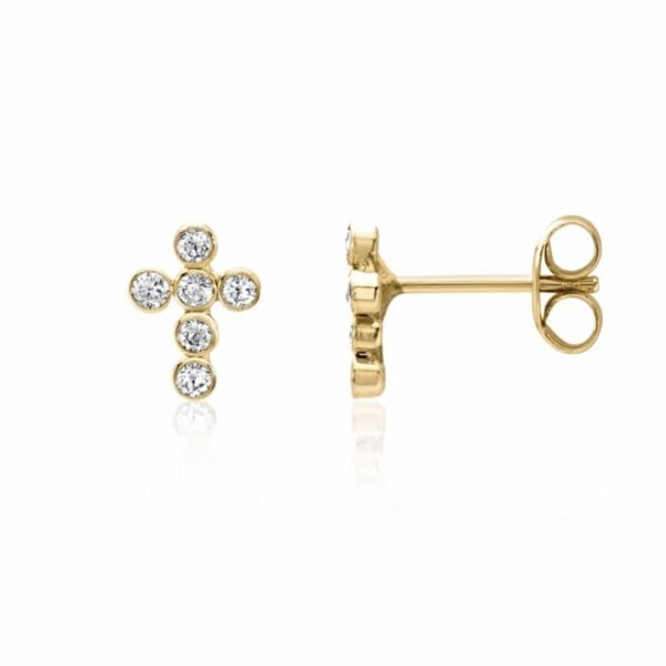 BELLYBIRD Jewellery OHRSTECKER - kleines Kreuz mit Zirkoniasteinen, 375 Gold von BELLYBIRD Jewellery