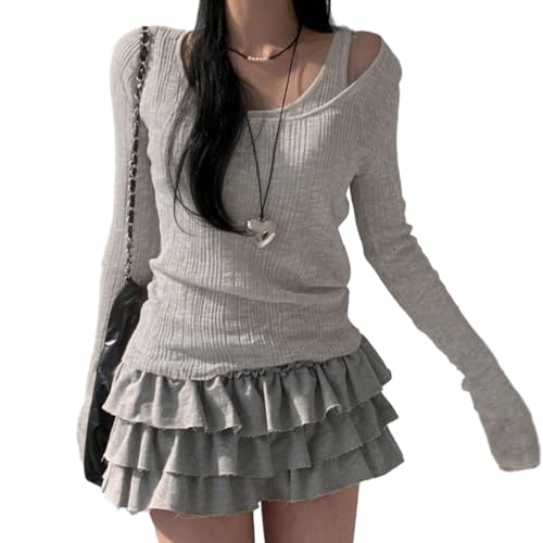 2-teiliges Langarm Pullover Set Für Damen Mit Kalter Schulter Einfarbigem Rippstrick Tanktop Und Tailliertem T Shirt Outfit Dating T Shirt von BELOWSYALER