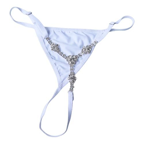 BELOWSYALER Luxuriöse Stringtanga mit Strassverzierung für Damen, funkelnder Kristall-G-String, Taillenschmuck für Strandpartys von BELOWSYALER