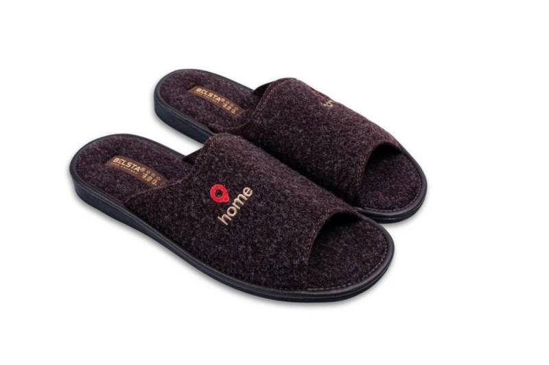 BELSTA Wollpantoffeln Herren Grau – Rutschfeste Hauslatschen mit Stickerei Hausschuh von BELSTA