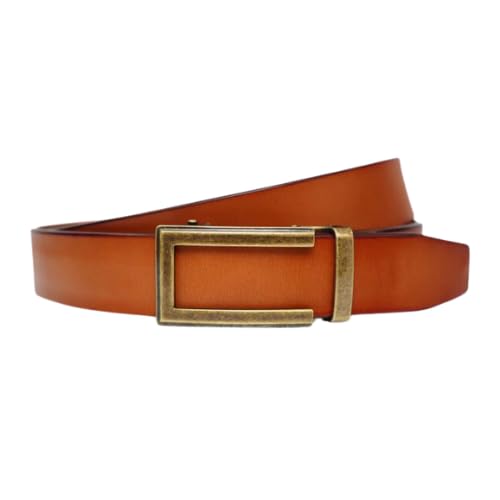 BELTIMORE Automatikgürtel - hochwertiger Automatik Gürtel aus echtem Büffelleder - individuell kürzbar - Ratschengürtel - Herrengürtel mit Automatikschnalle - 130 cm (Corange x Goldmind) von BELTIMORE