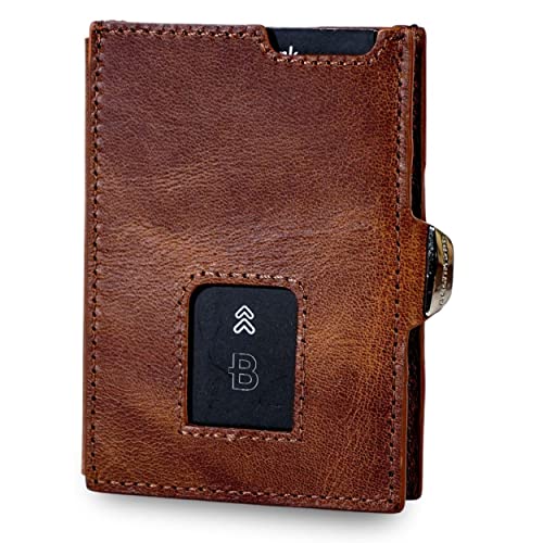 BELTIMORE – Wallet „Duke“ Braun – Kartenwallet mit Geldklammer + Kleingeldfach – bis zu 6 Karten – aus echtem Leder – RFID Schutz- Kreditkarten Etuis - Cardholder - Top Qualität von BELTIMORE