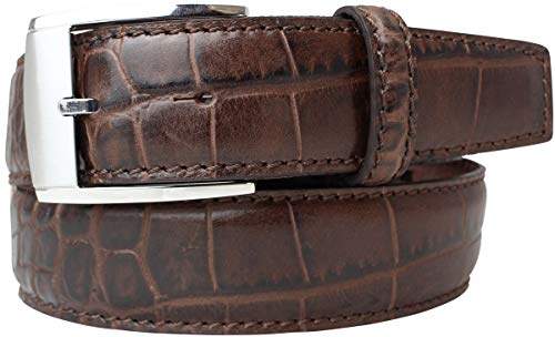 BELTINGER Anzug-Gürtel mit Krokoprägung 3,5 cm | Leder-Gürtel für Herren 35mm Kroko-Optik | Herren-Gürtel mit Kroko-Muster | Braun 105cm von BELTINGER