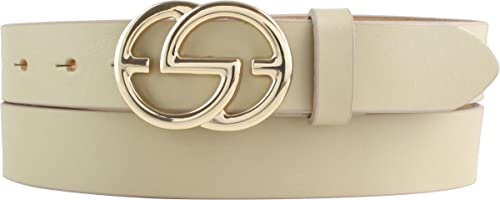 BELTINGER Damen-Gürtel EMIL aus Vollrindleder 3 cm | Schmaler Ledergürtel für Damen 30mm | Gold glänzend | Beige 100cm von BELTINGER