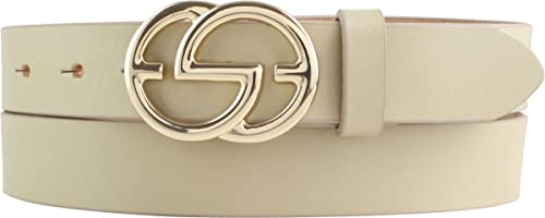 BELTINGER Damen-Gürtel EMIL aus Vollrindleder 3 cm | Schmaler Ledergürtel für Damen 30mm | Gold glänzend | Beige 105cm von BELTINGER