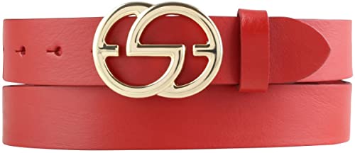 BELTINGER Damen-Gürtel EMIL aus Vollrindleder 3 cm | Schmaler Ledergürtel für Damen 30mm | Gold glänzend | Rot 90cm von BELTINGER