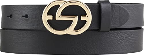 BELTINGER Damen-Gürtel EMIL aus Vollrindleder 3 cm | Schmaler Ledergürtel für Damen 30mm | Gold glänzend | Schwarz 100cm von BELTINGER