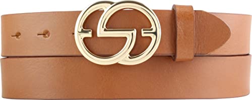 BELTINGER Damen-Gürtel EMIL aus Vollrindleder 3 cm | Schmaler Ledergürtel für Damen 30mm | Gold glänzend | Tabac 105cm von BELTINGER