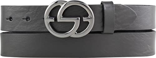 BELTINGER Damen-Gürtel EMIL aus Vollrindleder 3 cm | Schmaler Ledergürtel für Damen 30mm | Schwarz Metallic | Schwarz 115cm von BELTINGER