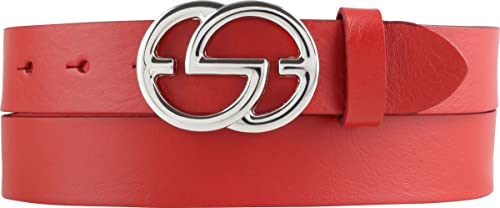 BELTINGER Damen-Gürtel EMIL aus Vollrindleder 3 cm | Schmaler Ledergürtel für Damen 30mm | Silber glänzend | Rot 85cm von BELTINGER