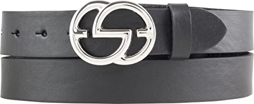 BELTINGER Damen-Gürtel EMIL aus Vollrindleder 3 cm | Schmaler Ledergürtel für Damen 30mm | Silber glänzend | Schwarz 95cm von BELTINGER