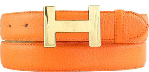 BELTINGER Damen-Gürtel HAILEY aus strukturiertem Leder 3 cm | Schmaler Ledergürtel für Damen 30mm | Gold glänzend | Orange 85cm von BELTINGER