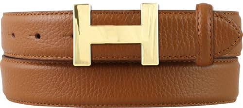 BELTINGER Damen-Gürtel HAILEY aus strukturiertem Leder 3 cm | Schmaler Ledergürtel für Damen 30mm | Gold glänzend | Tabac 80cm von BELTINGER