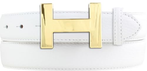 BELTINGER Damen-Gürtel HAILEY aus strukturiertem Leder 3 cm | Schmaler Ledergürtel für Damen 30mm | Gold glänzend | Weiß 100cm von BELTINGER