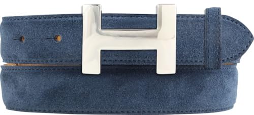 BELTINGER Damen-Gürtel HELEN aus Veloursleder 3,0 cm | Velour-Ledergürtel für Damen 30mm | Wildleder-Gürtel mit silber, glänzender Gürtelschließe | Marine 95cm von BELTINGER