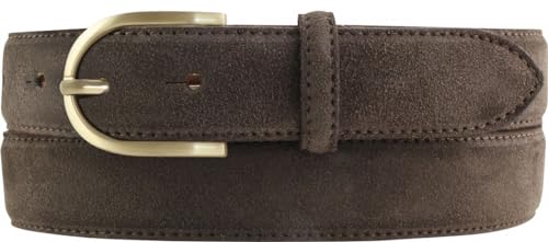 BELTINGER Damen-Gürtel aus Veloursleder 3,0 cm | Velour-Ledergürtel für Damen 30mm | Wildleder-Gürtel mit runder, goldener Gürtelschließe | Dunkelbraun 90cm von BELTINGER