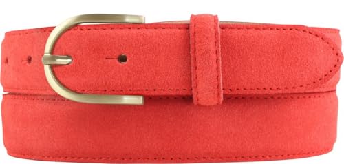 BELTINGER Damen-Gürtel aus Veloursleder 3,0 cm | Velour-Ledergürtel für Damen 30mm | Wildleder-Gürtel mit runder, goldener Gürtelschließe | Rot 95cm von BELTINGER