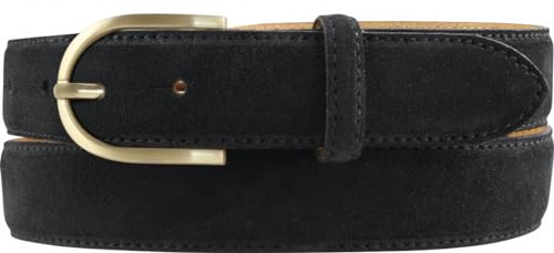 BELTINGER Damen-Gürtel aus Veloursleder 3,0 cm | Velour-Ledergürtel für Damen 30mm | Wildleder-Gürtel mit runder, goldener Gürtelschließe | Schwarz 120cm von BELTINGER