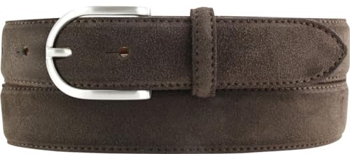 BELTINGER Damen-Gürtel aus Veloursleder 3,0 cm | Velour-Ledergürtel für Damen 30mm | Wildleder-Gürtel mit runder Gürtelschließe | Dunkelbraun 110cm von BELTINGER