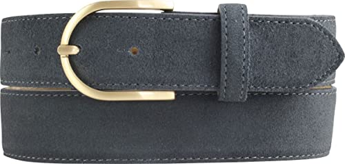 BELTINGER Damen-Gürtel aus Veloursleder 3,5 cm | Velour-Ledergürtel für Damen 35mm | Wildleder-Gürtel mit runder, goldener Gürtelschließe | Anthrazit 80cm von BELTINGER