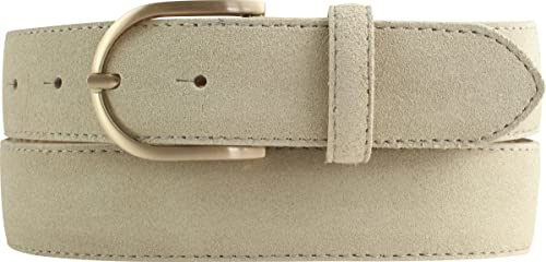 BELTINGER Damen-Gürtel aus Veloursleder 3,5 cm | Velour-Ledergürtel für Damen 35mm | Wildleder-Gürtel mit runder, goldener Gürtelschließe | Beige 105cm von BELTINGER